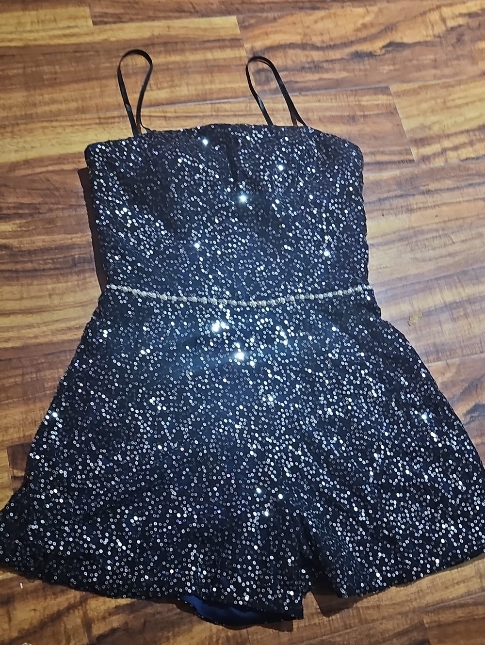 City Triangle Black Sparkle Strapless Romper with Spaghetti Straps Sz Small